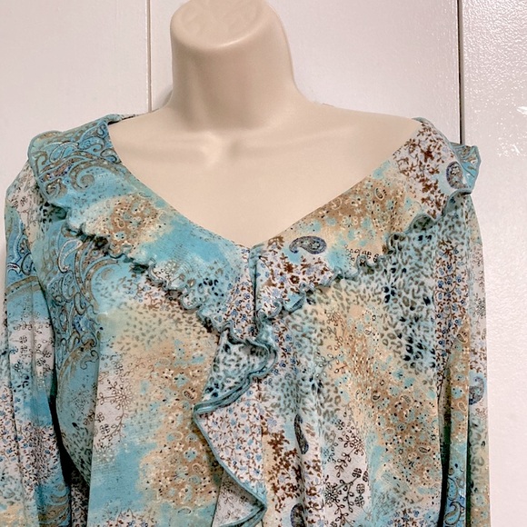 NEW YORK CITY DESIGN CO Paisley Bell Long Sleeve Blouse Womens Large - Picture 3 of 15